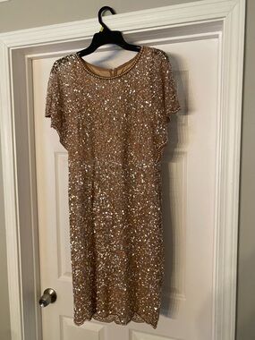 Adrianna Papell rose Gold Sequin Midi Dress